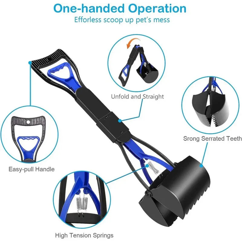 Ramasse-crottes pour chiens, pelle à crottes à long manche, outil de nettoyage pliable pour l'extérieur, nettoyeur de déjections animales