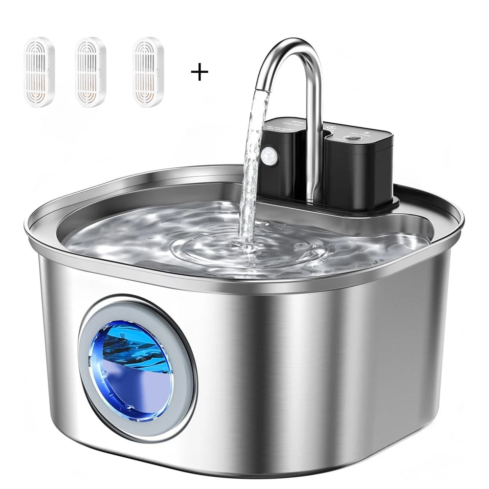 fontaine à eau automatique pour chats et chiens, 3,2L, en acier inoxydable, avec capteur de recharge sans fi